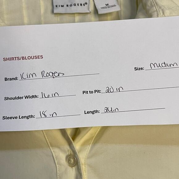 Kim Rogers 3/4 Sleeve Collared Button-Up Shirt Womens Medium Yellow Modest Top - Picture 8 of 8